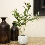 Flora Bunda 14 in. Faux Olive Branch in White Pineapple Pattern Cement Pot thumbnail 3