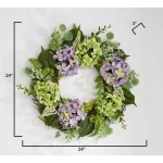 Unbranded 24 in. Lavender Hydrangea Silk Flower Wreath with Twig Base thumbnail 2