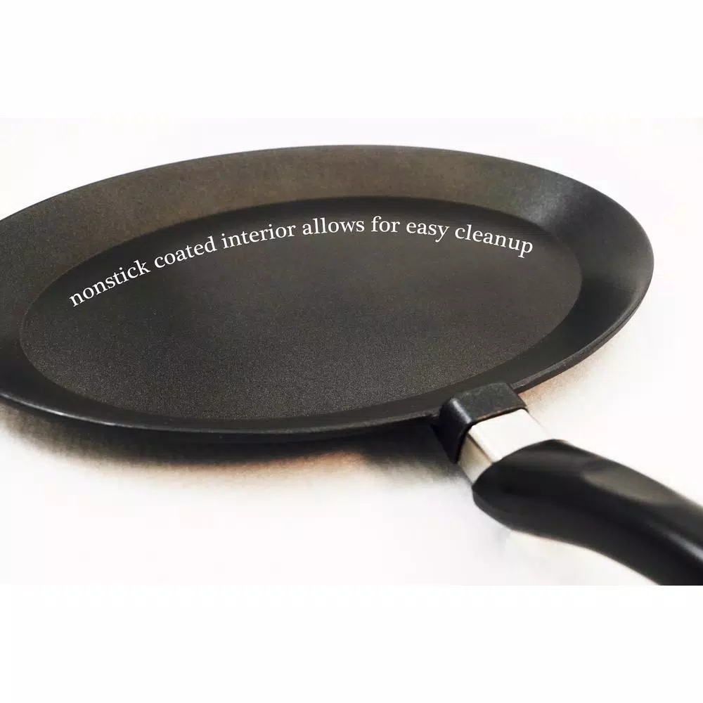 ExcelSteel 11 in. Cast Aluminum Nonstick Oval Frying Pan, Black