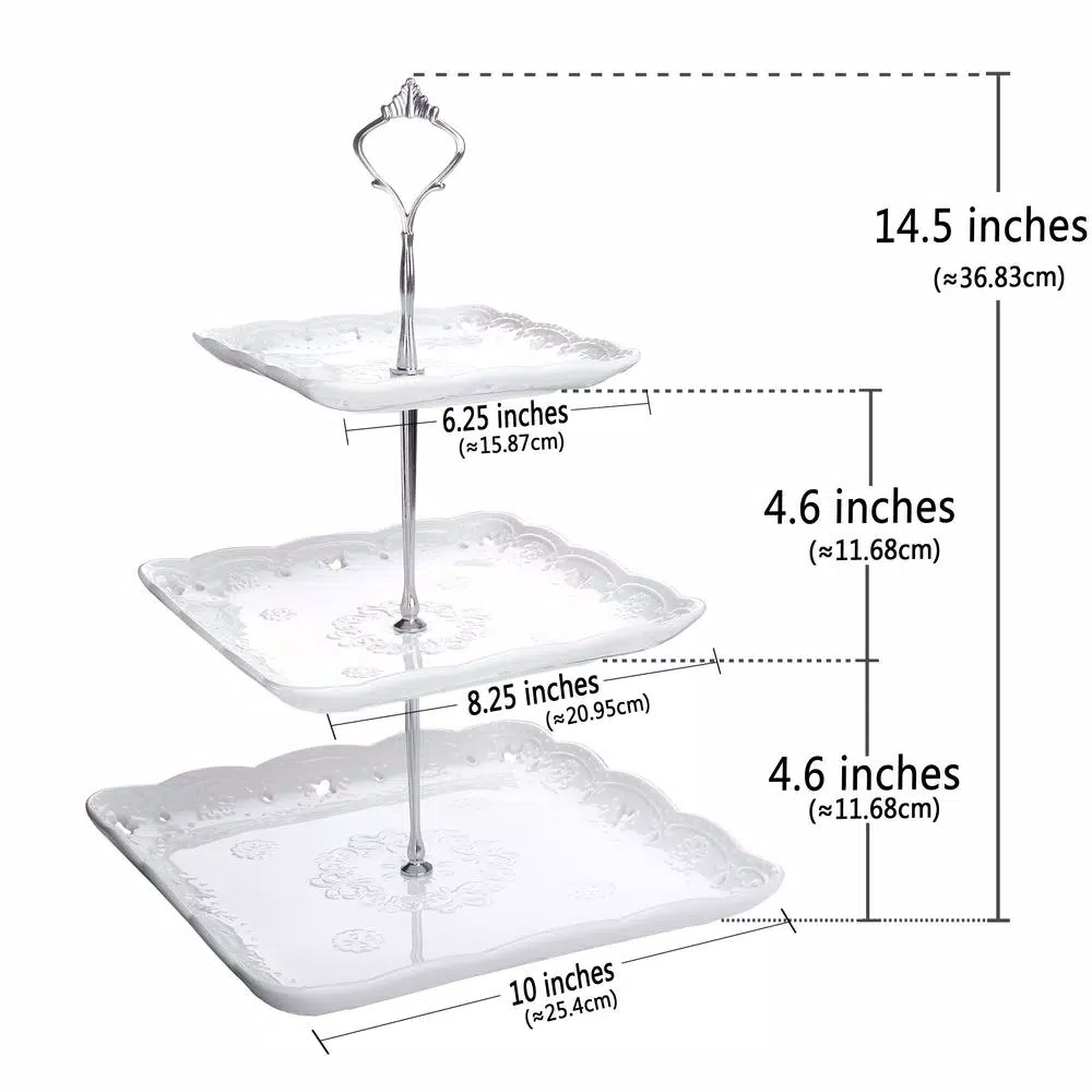 MALACASA 3-Tiered White Porcelain Square Cupcake Tower Stand - Elegant Dessert Serving Tray