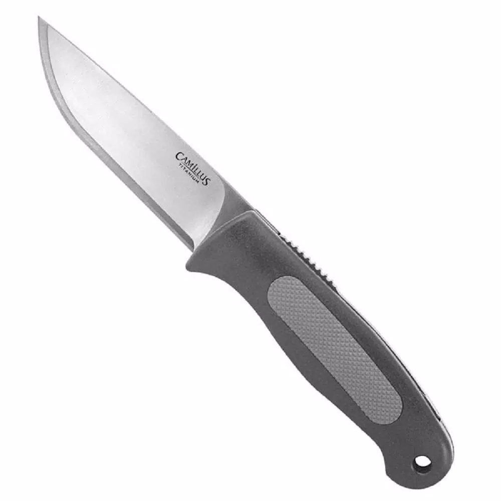 Camillus TigerSharp 3.75 in. Titanium Bonded Drop Point Fixed Blade Knife with 2 Replacement Blades