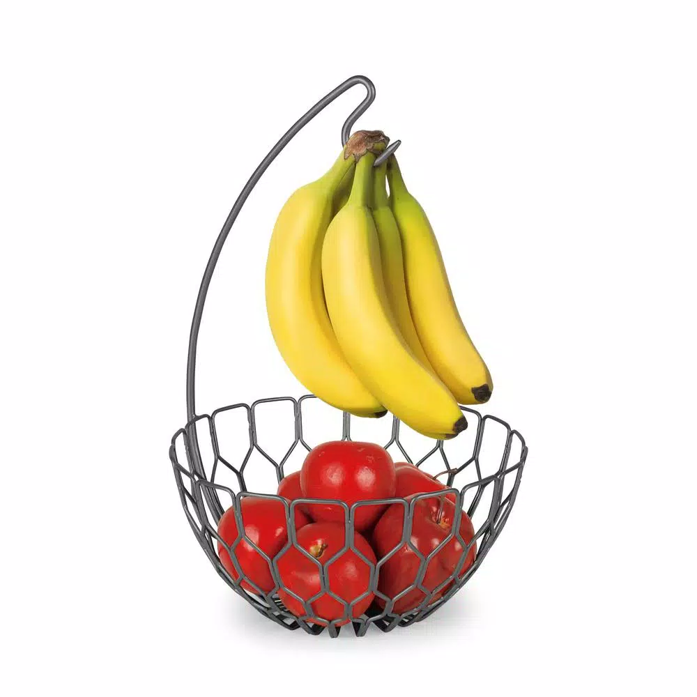 Spectrum Honeycomb Gray Fruit Basket with Banana Hanger Tree