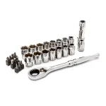 Husky 28-Piece 3/8 in. Drive 6-Point Pass-Thru Ratchet and Socket Set thumbnail 1