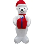 Fraser Hill Farm 8 ft. Pre-Lit Plush Polar Bear Christmas Inflatable Decoration thumbnail 1