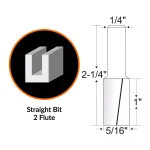 WEN 5/16 in. Straight 2-Flute Carbide Tipped Router Bit, 1/4 in. Shank thumbnail 2