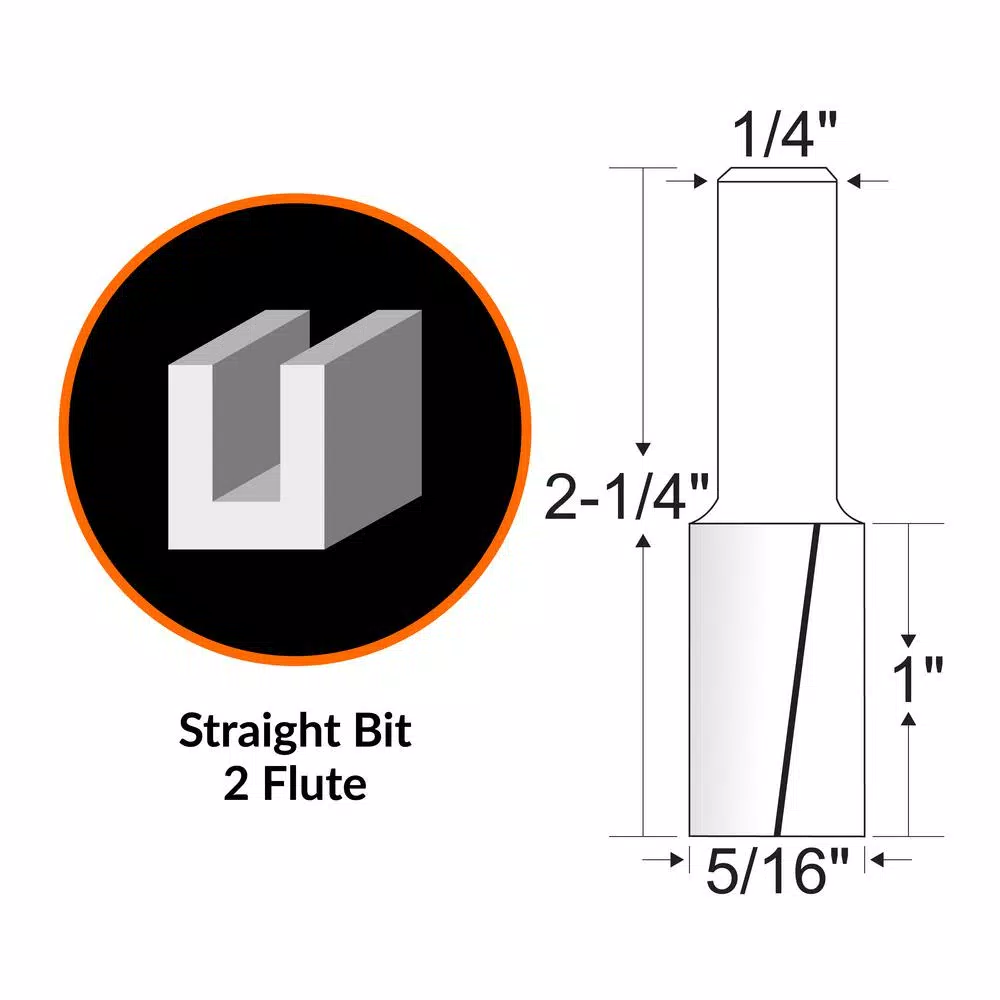 WEN 5/16 in. Straight 2-Flute Carbide Tipped Router Bit, 1/4 in. Shank