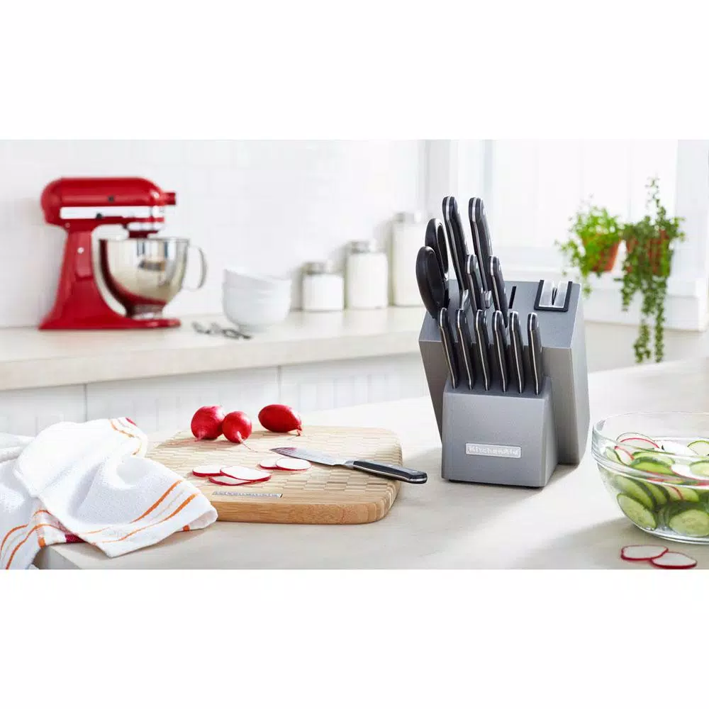 KitchenAid 14-Piece German Stainless Steel Knife Set with Triple Rivet Handles and Wood Block