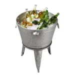 Glitzhome 26.29 in. Gray Galvanized Metal Beverage Tub with Firwood Lid and Metal Stand thumbnail 2