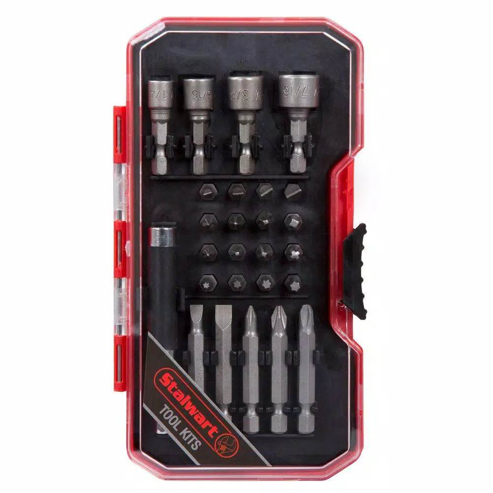 Stalwart 26-Piece Power Bit and SAE Nut Driver Set with Ergonomic Handle and Storage Case