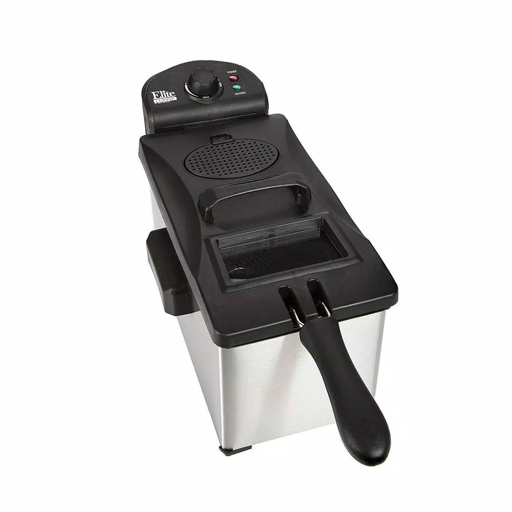Elite Cuisine Elite 3.5 Qt. Immersion Deep Fryer, 1500W Electric Countertop Fryer with Adjustable Thermostat