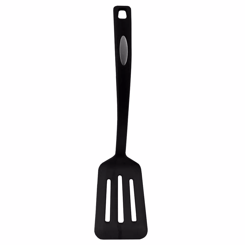 Unbranded Black Nylon Flexible Non-Stick Slotted Spatula with Curved Handle