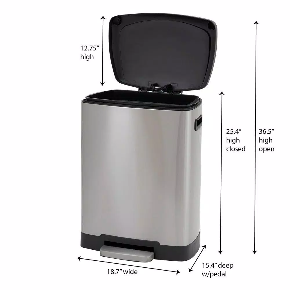 Household Essentials Summit 13 Gallon Rectangular Stainless Steel Step Trash Can with Soft-Close Lid