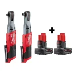 Milwaukee M12 FUEL 12V Lithium-Ion Brushless Cordless 3/8 in. and 1/2 in. Ratchet Kit with Two 3.0 Ah Batteries thumbnail 1
