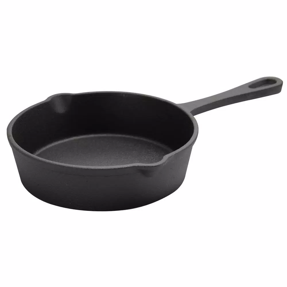 Gibson Home Campton 5.3 in. Cast Iron Mini Frying Pan with Wooden Base, Black