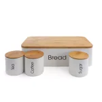 MegaChef 5-Piece Metal Kitchen Canister Set with Bamboo Lids and Bread Box thumbnail 5
