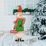 Glitzhome 36 in. Metal Snowman Holiday Decor - 3-in-1 Yard Stake, Standing, or Wall Hanging Decoration thumbnail 2