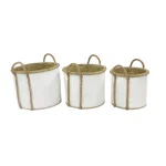 LITTON LANE Set of 3 Round Palm Leaf and Rope Wicker Storage Baskets with Handles, White thumbnail 3