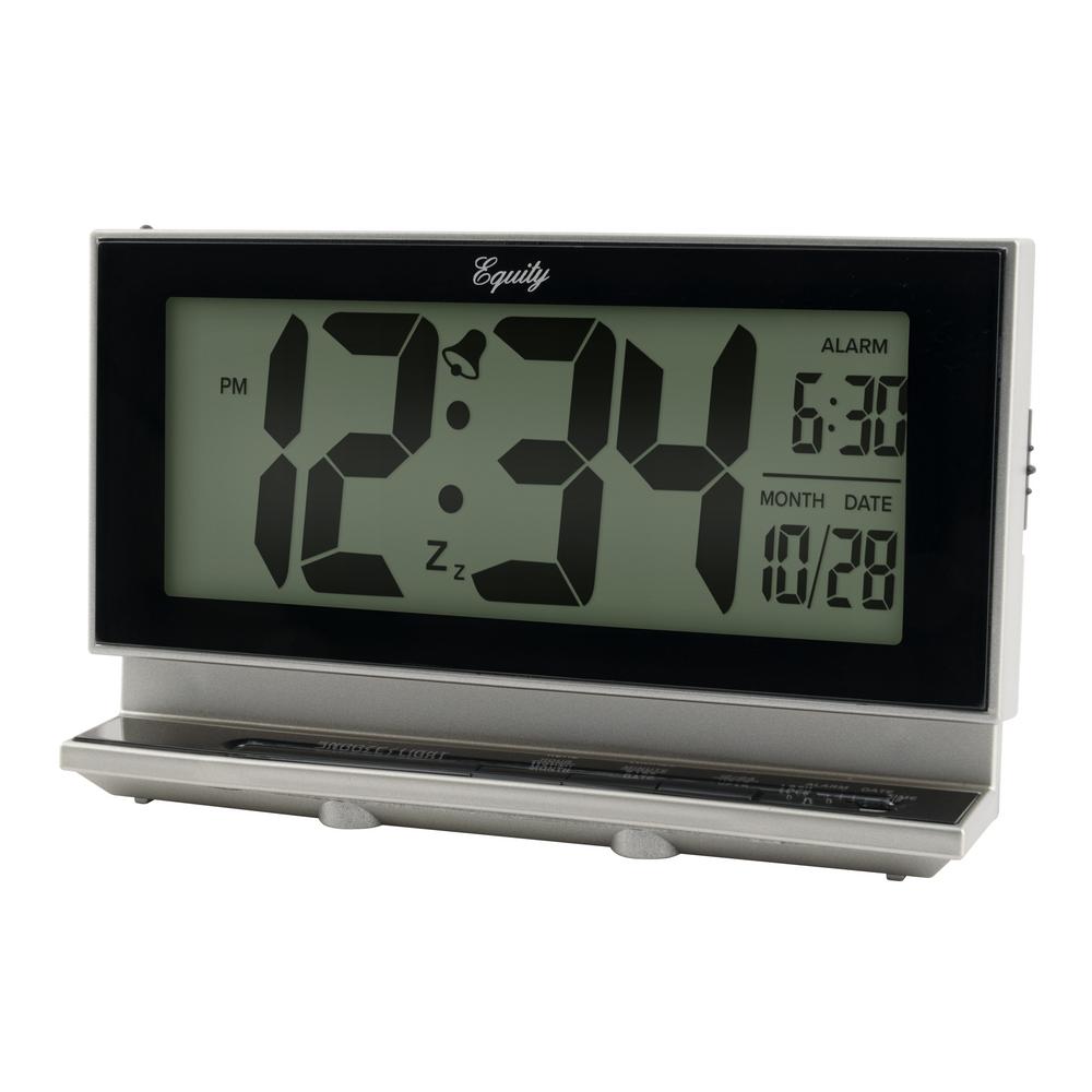 Equity by La Crosse Large 2 in. LCD Digital Alarm Table Clock with Night Vision Technology - Silver