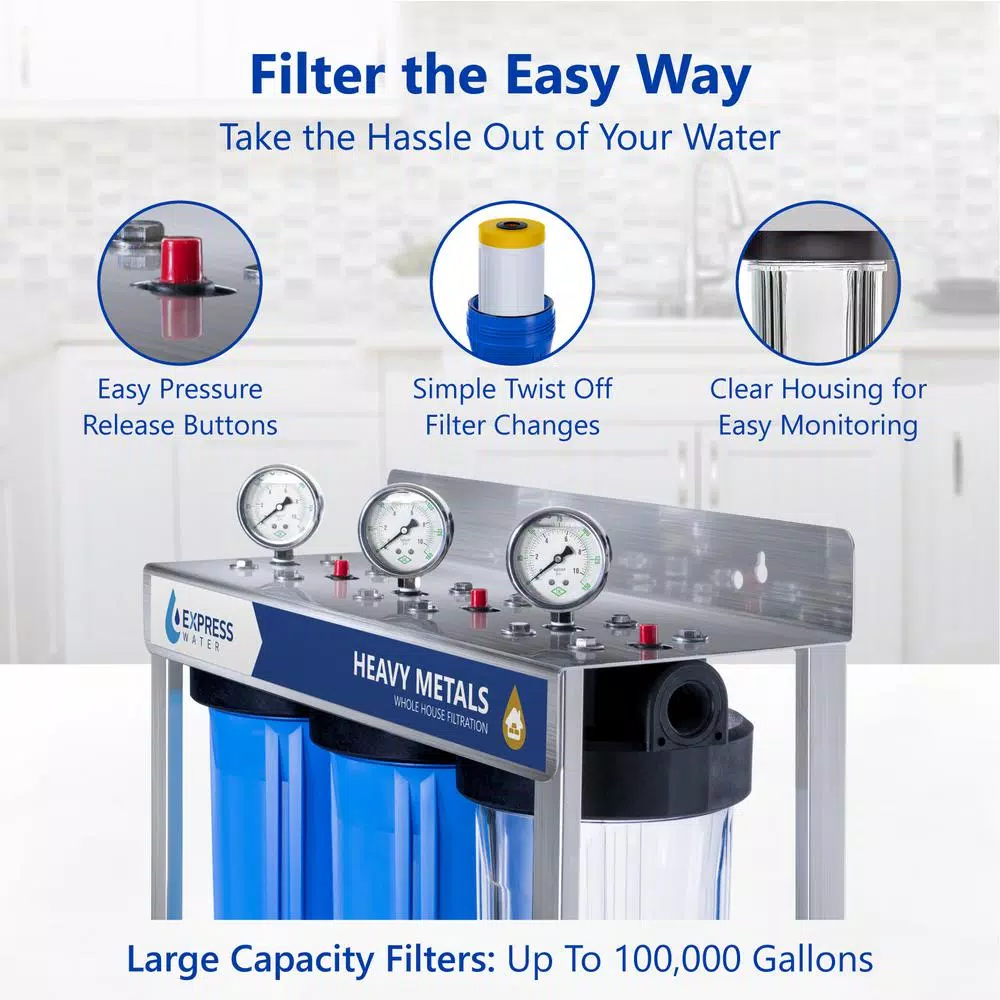 Express Water 3-Stage Whole House Water Filtration System - Heavy Metal & Contaminant Removal
