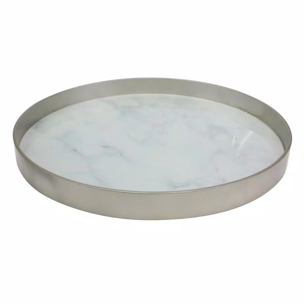 Stonebriar Collection Stonebriar Gold Wood and Pink Marble Glass Decorative Serving Tray