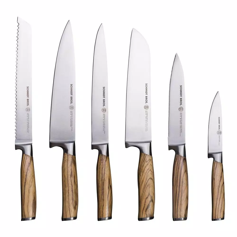 SCHMIDT BROS. 7-Piece Zebra Wood and German Stainless Steel Knife Set with Magnetic Midtown Block