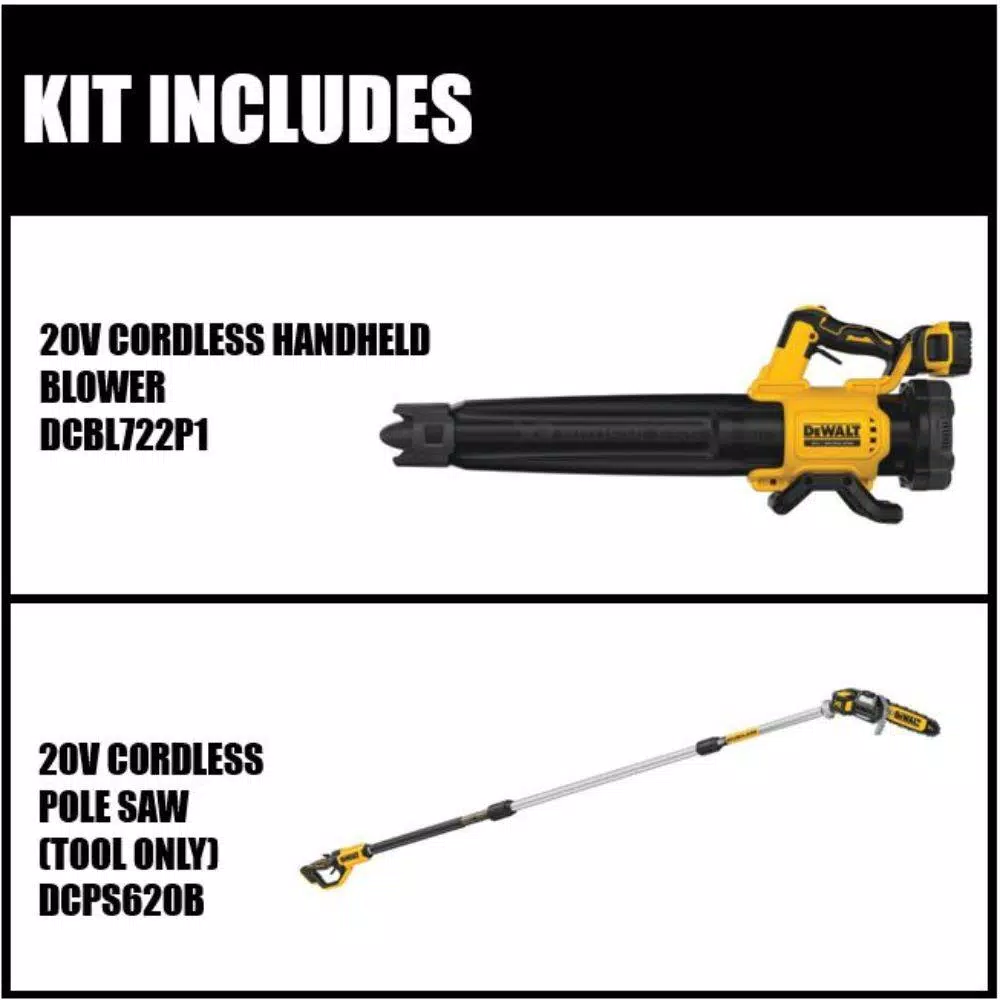 DEWALT 20V MAX Cordless Brushless Blower Kit with 5.0Ah Battery, Charger & 8 in. Pole Saw Combo