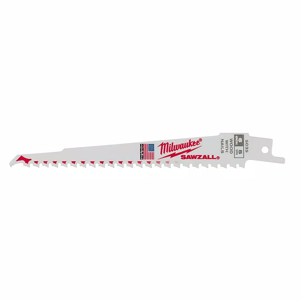 Milwaukee 6 in. 5 TPI Bi-Metal Reciprocating Saw Blades, 10 Pack
