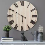 Stratton Home Decor Stratton Home Distressed White Wood Wall Clock with Antique Bronze Roman Numerals thumbnail 1