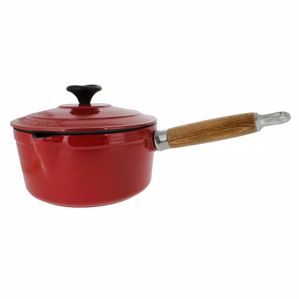 Chasseur 1.3 qt. Enameled Cast Iron Sauce Pan with Lid, Red