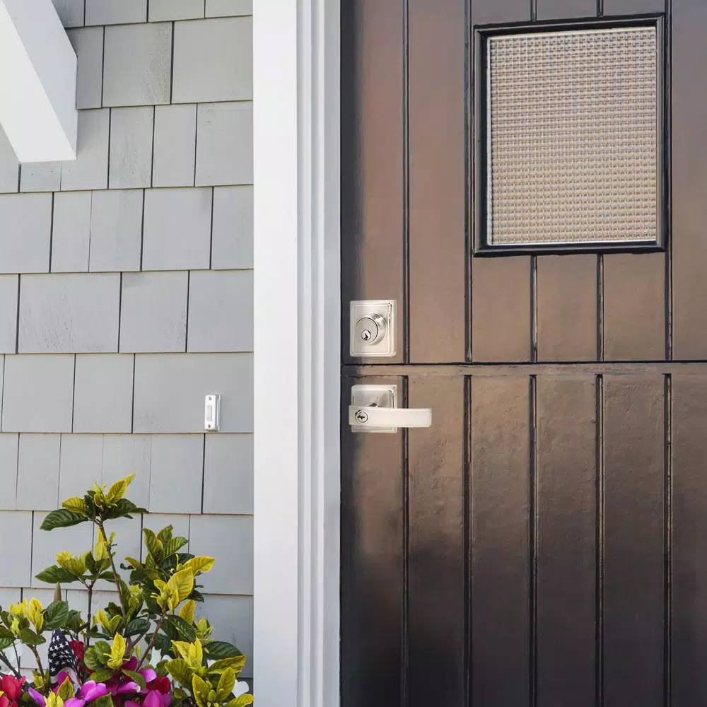 Design House Vista Satin Nickel Entry Door Lever and Single Cylinder Deadbolt Combo