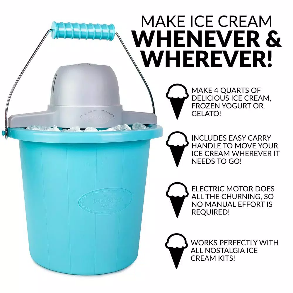 Nostalgia 4 Qt. Electric Ice Cream Maker with Easy-Carry Handle, Blue