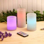 LUMABASE 3-Piece Round Flameless LED Wax Candle Set with Remote Control, Color Changing Pillar Candles thumbnail 3