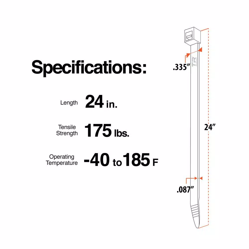 TR Industrial Contractor Series Type 21S UV Resistant Cable Ties, 24 in., 180 lb Tensile Strength