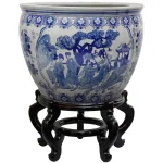 Unbranded Oriental Furniture 18 in. Blue and White Porcelain Fishbowl Planter thumbnail 2