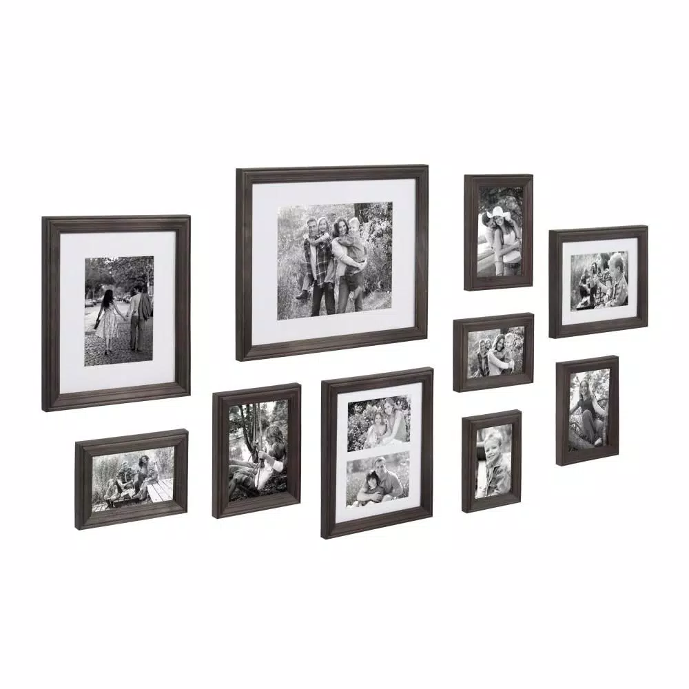 Kate and Laurel Bordeaux Charcoal Gray Wood Gallery Wall Picture Frame Set, 10-Piece