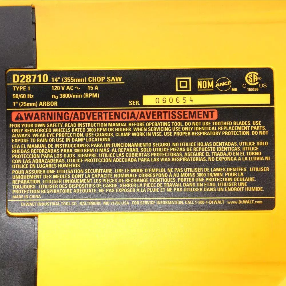 DEWALT 14 in. Abrasive Chop Saw, 15 Amp, 4 hp