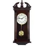 Bedford Clock Collection Cherry Oak Pendulum Wall Clock with 4 Chime Melodies and Carved Accents thumbnail 1