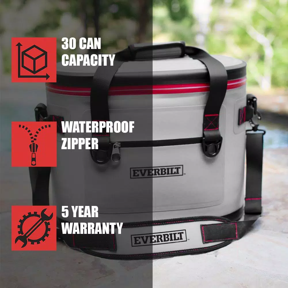 Everbilt 30-Can Soft-Sided Cooler Bag with Waterproof Zipper - 10.46 Qt.