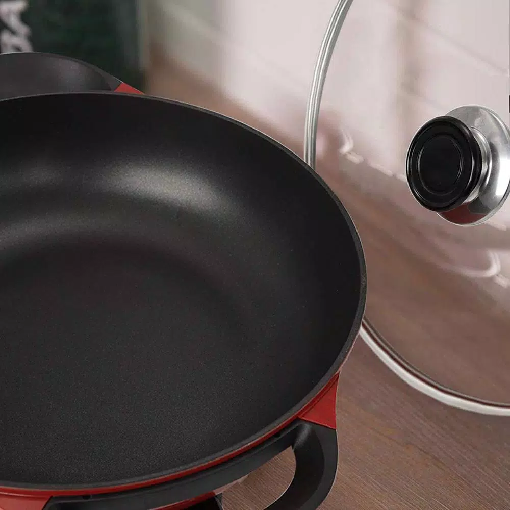 Boyel Living 1400W Professional Non-Stick Copper Electric Skillet, 13 in. Jumbo Capacity, Red