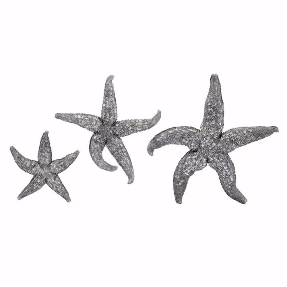 IMAX Magali Silver Starfish Wall Decor Set of 3 - Distressed Gray Polystone Sculptures