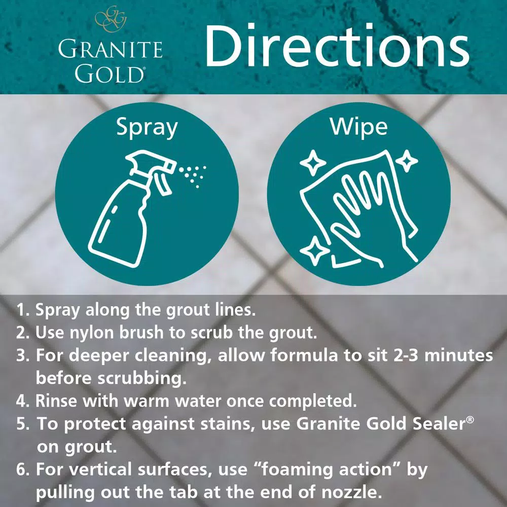 Granite Gold Grout Cleaner with Brush, 24 oz. - Safe for Stone, Tile, Porcelain, Ceramic & Glass