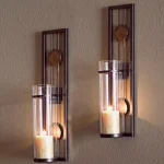 Danya B Contemporary Metal Brown Wall Candle Sconces with Antique Patina Medallions, Set of 2 thumbnail 1