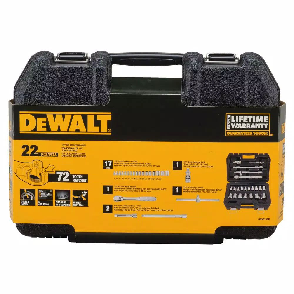DEWALT 22-Piece 1/2 in. Drive Metric Socket Set with Ratchet and Accessories