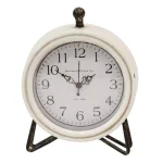 Stratton Home Decor Daisy Table Clock - Mid-Century Modern White Metal and Wood Design thumbnail 3