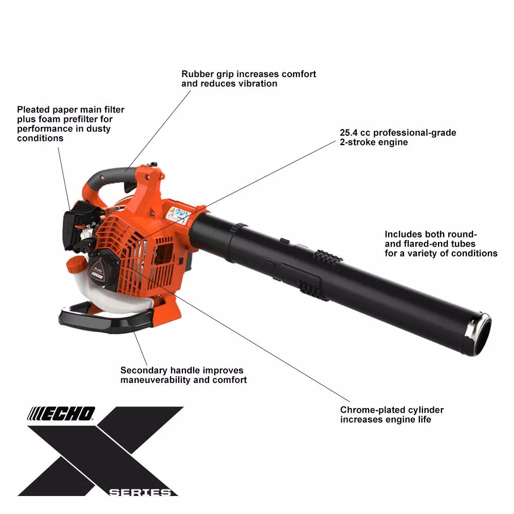ECHO PB-2620 X Series Handheld Gas Leaf Blower, 25.4 cc, 172 MPH, 456 CFM