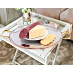 Old Dutch 11 in. 2-Ply Copper and Stainless Steel Embossed Round Serving Tray with Brass Handles thumbnail 2