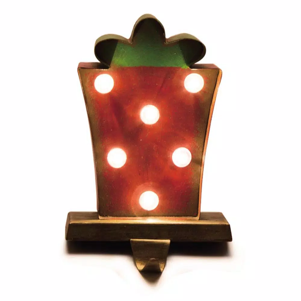 Glitzhome Marquee LED Tree and Gift Box Stocking Holder Set of 2