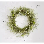 Unbranded 20 in. White Heather and Green Leaves Silk Wreath with White Berries thumbnail 2
