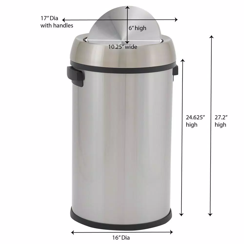 Household Essentials Design Trend 65L 17 Gallon Stainless Steel Commercial Round Trash Can with Swing Lid