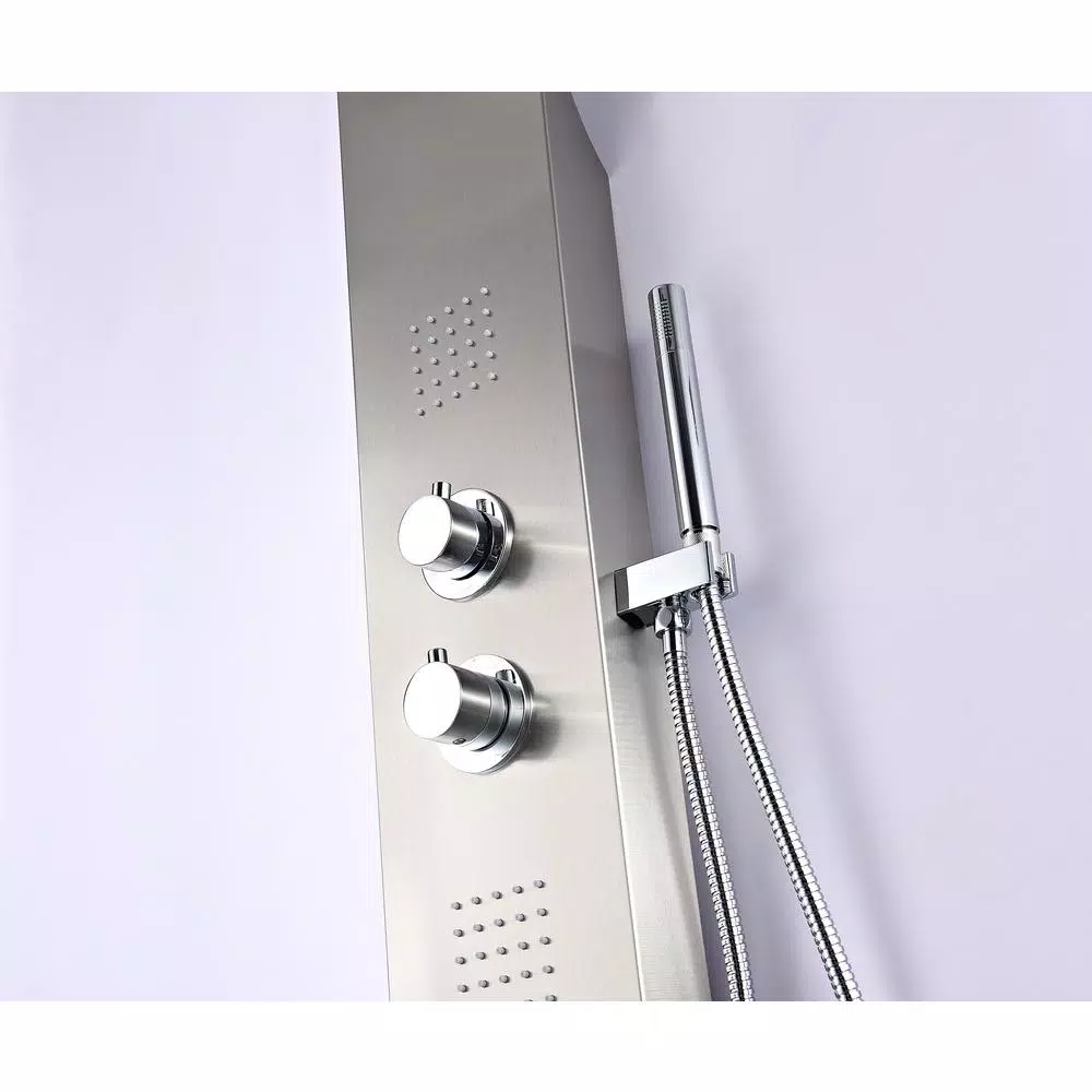 ANZZI Anchorage 60 in. 2-Jet Full Body Shower Panel System with Heavy Rain Head & Spray Wand, Brushed Steel